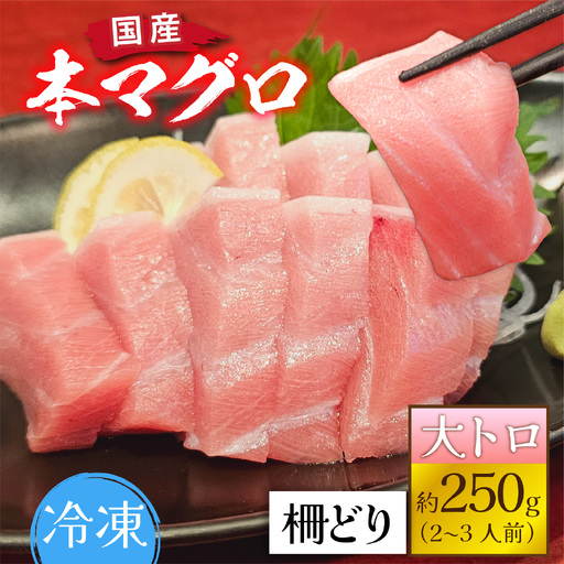 【冷蔵・指定日着可】生本マグロ大トロ 約250g 2～3人前 [A-066007] / 国産 まぐろ 鮪 さく 柵どり 冷蔵 真空パック ヘルシー 2人前 3人前 新鮮 刺身 丼