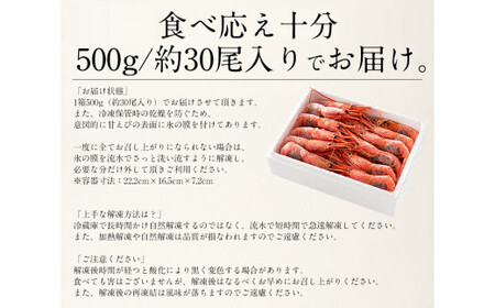 福井県敦賀産甘えび・子持ちE大サイズ約500g(約30尾)【 塩荘 しおそう 敦賀 甘エビ えび エビ 海老 冷凍 急速冷凍 】[053-a028]