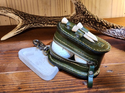 ゴルフボールケース　2個入り（フォレストグリーン） 本革 牛革 ゴルフ ゴルフボール ゴルフ用品 ゴルフボールケース ケース おしゃれ オリジナル レザー職人 手縫い フウネレザーファクトリー [BFAJ106]