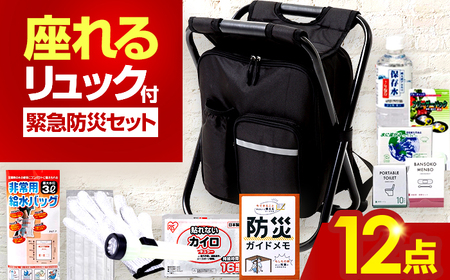 イス型リュック緊急防災12点セット / 防災グッズ 災害時 避難 防災グッズ 備え 大雨 洪水 台風 災害 避難 / 小浜市 / 岸田産業 [BFDJ004-1]