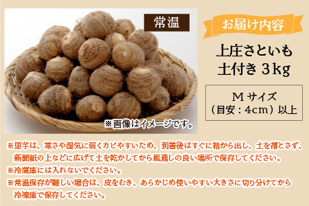 【先行予約】【3月発送分】上庄さといも 3kg 減農薬・減化学肥料の特別栽培里芋 農家直送