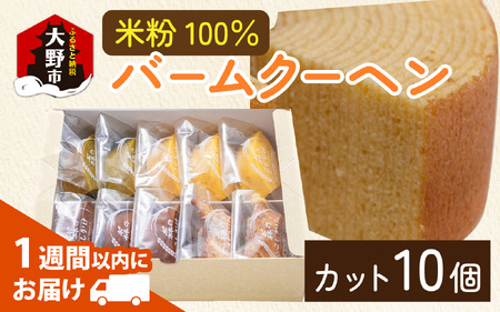 【大野産コシヒカリ生米粉100％使用】バームクーヘンS（10個入り）【バームクーヘン工房 森のこしかけ】