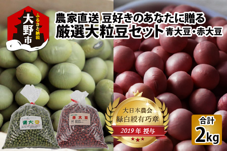 農家直送 豆好きのあなたに贈る 厳選大粒豆セット 計2kg（青大豆 1kg 赤大豆 1kg） [A-001028]