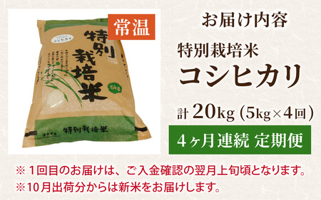 【令和7年産 新米】【4ヶ月連続お届け】福井県認証の特別栽培米 コシヒカリ  5kg×4回(計20kg) [D-011001]