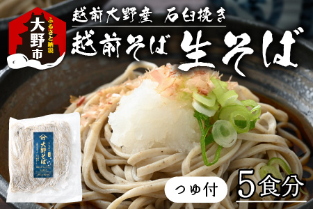 【先行予約】越前大野産 石臼挽き 越前そば 生そば5食（つゆ付）【2025年1月7日以降、順次発送】 [A-018013]