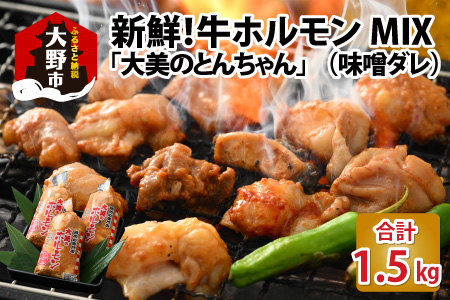【先行予約】大美のとんちゃん（ミックス）牛ホルモン ミックス 味噌ダレ 1.5kg（500g×3パック）【2026年1月17日～順次発送開始】