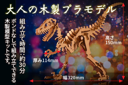 レーザー加工　奥越恐竜木製模型キット（ティラノサウルス3D）ナチュラルブラウン[A-037006_02]
