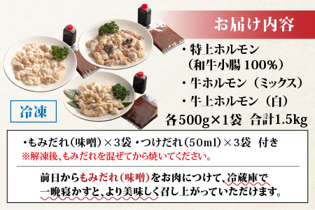 六間星山のホルモン食べ比べセット1.5kg（500g×3袋）[A-026010]