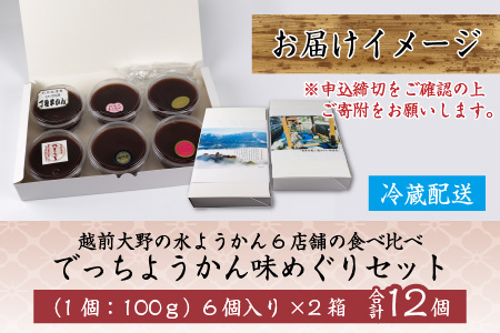 【先行予約】越前大野の水ようかん「でっちようかん味めぐりセット」6店舗の食べ比べ 6個×2箱 計12個