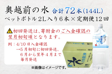 【12ヶ月連続お届け】奥越前の水 PET2L×6本 計72本