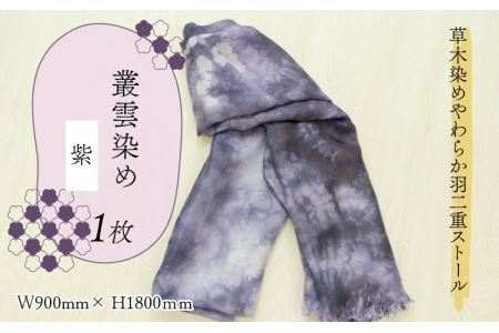 草木染めやわらか羽二重ストール 紫 叢雲染め [B-053003]