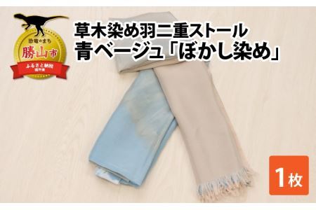 草木染め羽二重ストール 青ベージュ ぼかし染め [C-053004]