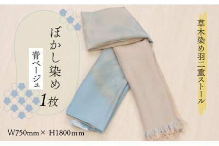 草木染め羽二重ストール 青ベージュ ぼかし染め [C-053004]