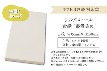 草木染め羽二重ストール 黄緑 叢雲染め [C-053001]