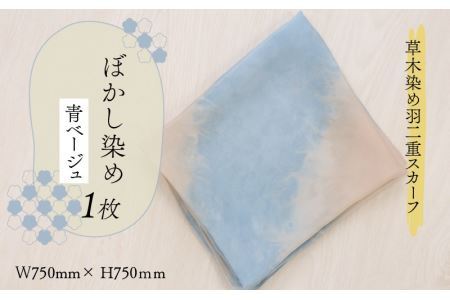 草木染め羽二重スカーフ 青ベージュ ぼかし染め [A-053004]