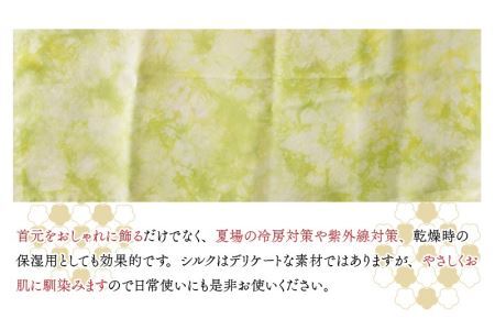 草木染め羽二重スカーフ 黄緑 叢雲染め [A-053001]