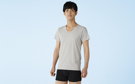【L・グレー】【男性用】IDS00 消臭アンダーシャツCOOL・Vネック（シンプルカット） [A-081001_04]