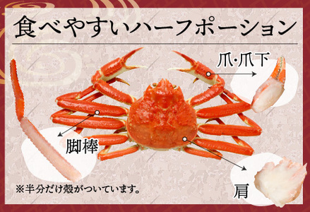 【越前産】【最新の冷凍技術】"カット生"紅ずわいがに ハーフポーション（半むき身）脚棒・爪・爪下・肩　1.8kg