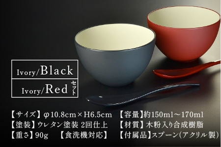 【食洗機対応！】スープカップ ペアセット アイボリー/ブラック・アイボリー/レッド