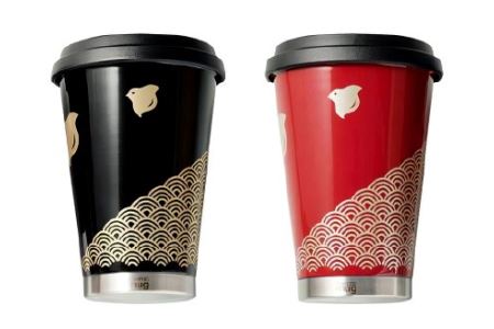 うるしモバイルタンブラー 波千鳥・黒