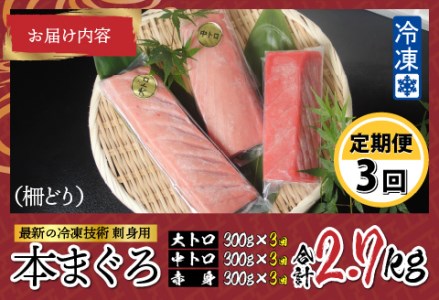 【定期便】【3ヶ月連続お届け】 刺身用!本マグロ堪能セット(柵どり)計900g × 3回【最新の冷凍技術】