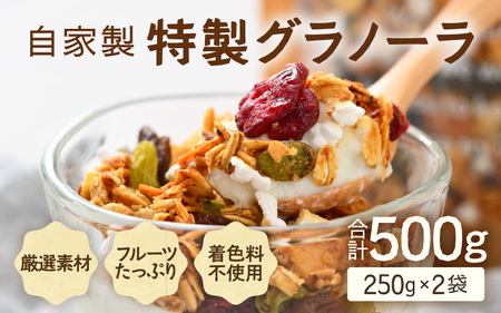 無添加 自家製 フルーツグラノーラ 250g×2袋（計500g） ／ 着色料不使用 オーガニック 果物 ドライフルーツ オートミール ヨーグルト 牛乳 シリアル 朝食 グルメ お取り寄せ ギフト 国産 ドライフルーツ ミックス クランベリー レーズン ナッツ きび砂糖 小分け グラノラ [aw051-a003]