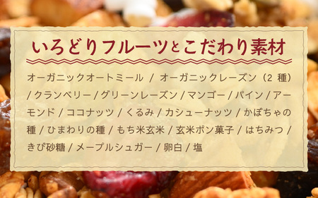 無添加 自家製 フルーツグラノーラ 250g×2袋（計500g） ／ 着色料不使用 オーガニック 果物 ドライフルーツ オートミール ヨーグルト 牛乳 シリアル 朝食 グルメ お取り寄せ ギフト 国産 ドライフルーツ ミックス クランベリー レーズン ナッツ きび砂糖 小分け グラノラ [aw051-a003]