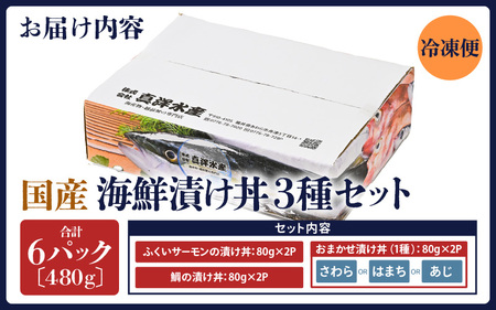 人気鮮魚店が贈る！海鮮漬け丼 3種セット ／ 海鮮丼 鯛 サーモン さわら はまち ぶり あじ 冷凍パック [aw002-a012]
