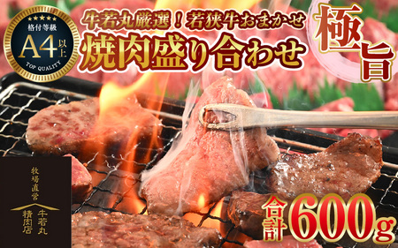 牛若丸厳選！若狭牛おまかせ極旨焼肉盛り合わせ 600g ／ 国産 牛肉 A4 A5 ブランド牛 [aw009-b002]
