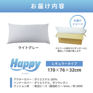 【ライトグレー】ソファにもベッドにも◎軽量＆万能ビーズクッション｜ハッピーレギュラー / 椅子 インテリア 雑貨 クッション しっかり生地 少し固め カラバリ リラックス 手作り 国産 [aw055-e003_03]