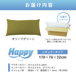 【オリーブグリーン】ソファにもベッドにも◎軽量＆万能ビーズクッション｜ハッピーレギュラー / 椅子 インテリア 雑貨 クッション しっかり生地 少し固め カラバリ リラックス 手作り 国産 [aw055-e003_04]