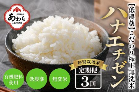 【令和5年産】《定期便》5kg×3回 15kg 特別栽培米 ハナエチゼン 無洗米 低農薬 《こだわり極上無洗米》 / 福井県 あわら 北陸 米 お米 人気 