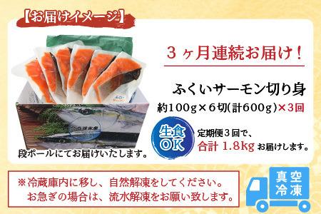 先行予約】《定期便3回》ふくいサーモン 切り身 100g×6切 計600g