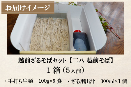 【希望日・希望時間にお届け】手打ち ざるそばセット 5人前 ＜福井県産 最高級そば粉使用！＞／ 冷蔵 生そば 生麺 5食 二八 つゆ付き 越前そば