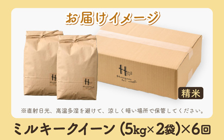 【令和7年産 新米】定期便《6ヶ月連続お届け》ミルキークイーン 精米 5kg×2袋 10kg（計60kg）＜低農薬栽培＞ ／ 高品質 鮮度抜群 福井県あわら市産 白米 お米 米 [aw066-l001]
