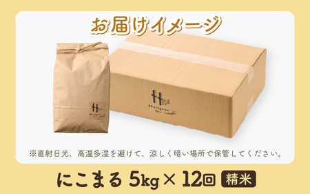 【令和7年産 新米】定期便《12ヶ月連続お届け》精米 にこまる 5kg （計60kg）＜低農薬栽培＞ ／ 高品質 鮮度抜群 福井県 あわら市産 ブランド米 白米 お米 米 [aw066-k001]