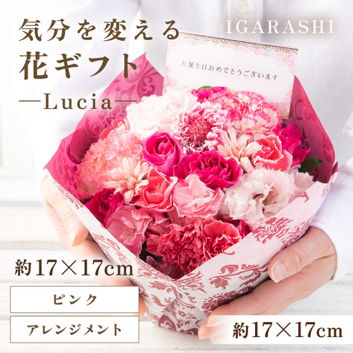 気分を変える花ギフト -Lucia- (アレンジメント・ピンク)／ 誕生日 母の日 父の日 クリスマス 結婚祝い 結婚記念日 サプライズ お祝い アレンジメント 花束 プレゼント 贈り物 フラワーアレンジメント フラワーギフト 生花 お花 花屋 [aw062-a002_03]
