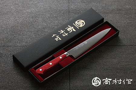 【高村作】鍔付スーパーゴールド ワインレッド柄 ペティ 150mm