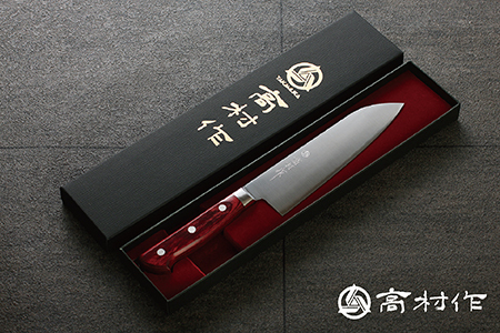 【高村作】鍔付スーパーゴールド ワインレッド柄 三徳 170mm