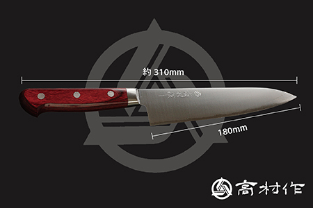 【高村作】鍔付スーパーゴールド ワインレッド柄 牛刀 180mm