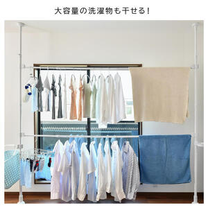 daim つっぱりハンガーラック 高さ・幅伸縮可能 屋内用 伸縮式 全体耐荷重：40kg 【突っ張りハンガー 突っ張りラック つっぱり 突っ張り物干し 室内用 室内物干し クローゼット 収納 シェルフ 棚 DIY 新生活 引っ越し】 [C-18411]