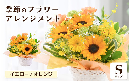 選べるカラー 季節のフラワーアレンジメント S (イエロー・オレンジ) 【お花 フラワー アレジメント 花束 ギフト 生花 プレゼント 花束 花 記念日 敬老の日 お祝い】 [A-20701_02]