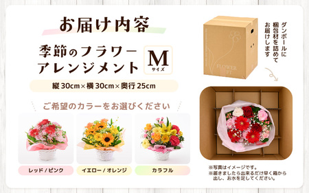 選べるカラー 季節のフラワーアレンジメント M (レッド・ピンク) 【お花 フラワー アレジメント 花束 ギフト 生花 プレゼント 花束 花 記念日 敬老の日 お祝い】 [A-20702_01]