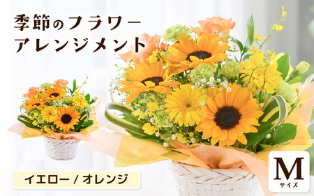 選べるカラー 季節のフラワーアレンジメント M (イエロー・オレンジ) 【お花 フラワー アレジメント 花束 ギフト 生花 プレゼント 花束 花 記念日 敬老の日 お祝い】 [A-20702_02]