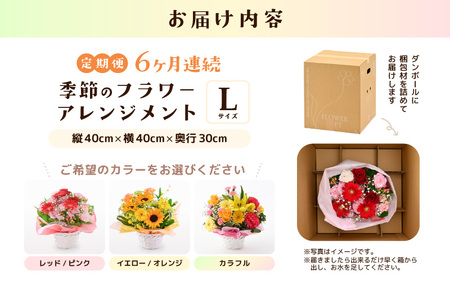 定期便 ≪6ヶ月連続お届け≫ 選べるカラー 季節のフラワーアレンジメント L (イエロー・オレンジ) 【お花 フラワー アレジメント 花束 ギフト 生花 プレゼント 花束 花 記念日 敬老の日 お祝い】 [J-20701_02]