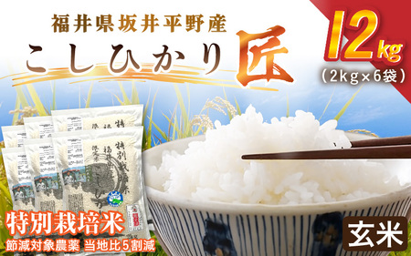 令和7年産 特別栽培米 コシヒカリ匠 12kg（2kg×6袋） 節減対象農薬当地比5割減【玄米】お米 コシヒカリ [E-2920_02] 26,250円