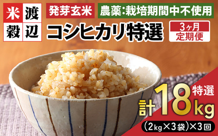 【期間限定】【3ヶ月連続お届け】【令和7年産】発芽玄米 コシヒカリ「特選」特別栽培米使用 6kg（2kg×3袋）×3回（計18kg）【米 こしひかり 玄米 ギャバ GABA 無農薬 特別栽培 食物繊維 栄養 真空パック ごはん ご飯 おいしい ふるさと納税米】 [K-2907]