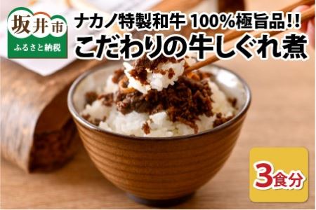 福井県産和牛しぐれ煮 （100g × 3パック） ナカノ特製100％和牛の極旨品！！ [A-2002]