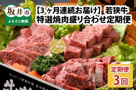 【3ヶ月連続お届け】 若狭牛 特選焼肉盛り合わせ定期便 [J-1808]