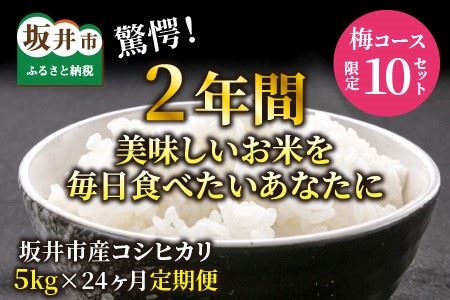 【定期便 24回 梅コース】 坂井市産コシヒカリ 5kg×24回 計120kg ～驚愕のコシヒカリ2年分～ 【米 こめ お米 ご飯 こしひかり 精米 5キロ ふるさと納税米】 [N-3204]